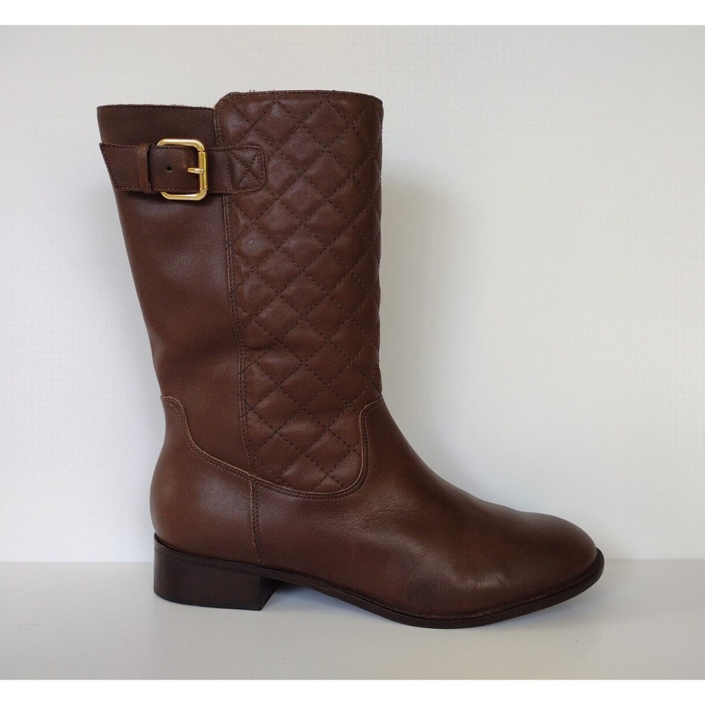 Talbots Womens Brown Leather Mid Calf Quilted Fleece Lined Boots Size 10 M